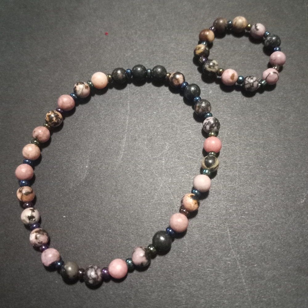 Rhonite Beaded Bracelet & Ring Set